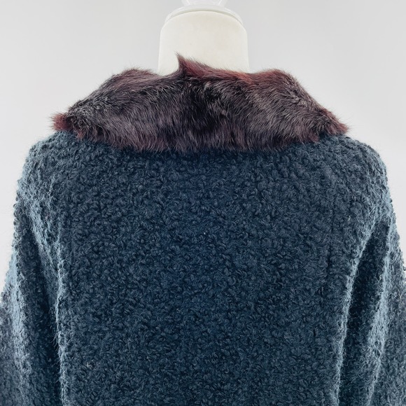 Vintage Winter Black Boucle Knit Brown Mink Collar Short Jacket Button Front S - Picture 9 of 12